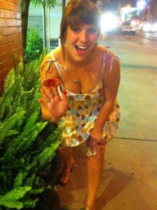 2011= bangs and polka dot dresses at Happy Endings